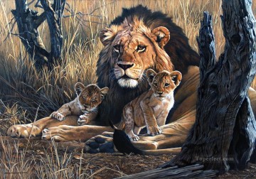 lion et petits Peinture à l'huile